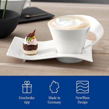 Набір кавовий Villeroy & Boch NewWave Premium Cappuccino 8 предметів на 4 персони, білий, для кавоварки, миюча посудомийна машина, дизайн хвиля, 4 шт.