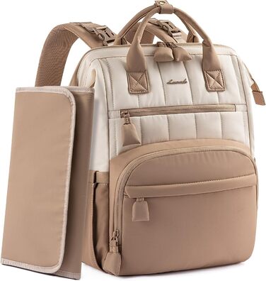 LOVEVOOK Рюкзак-переноска для мами та тата, рюкзак-пеленальник, сумка для підгузків, водонепроникна, з пеленальною підкладкою, з ременями для дитячої коляски, Khaki-beige