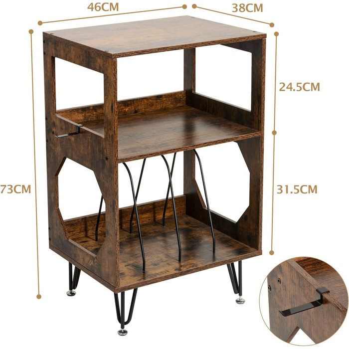 Підставка для програвача вінтажна, приставний столик, полиця для програвача з місцем для зберігання, дерев'яний стіл для програвача, утримує 160 альбомів, для вітальні, спальні, офісу