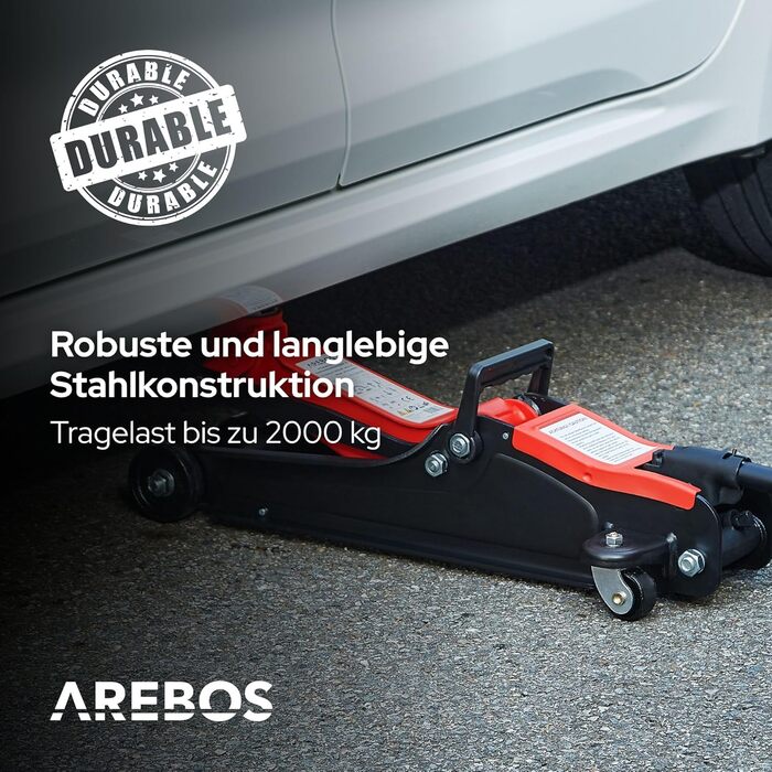 Гідравлічний підйомник Arebos 2T для авто: низькопрофільний, 85-385 мм + 4 гумові накладки