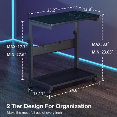 Регульована підставка для комп'ютера/ПК з роликами та підкладкою під мишу, чорна