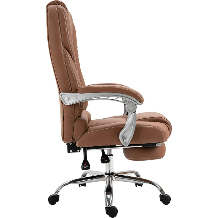 Офісне крісло CLP Pacific з оббивкою зі штучної шкіри I робоче крісло з коліщатками I крісло для відпочинку з висувною підставкою для ніг, Колір (Світло-коричневий)