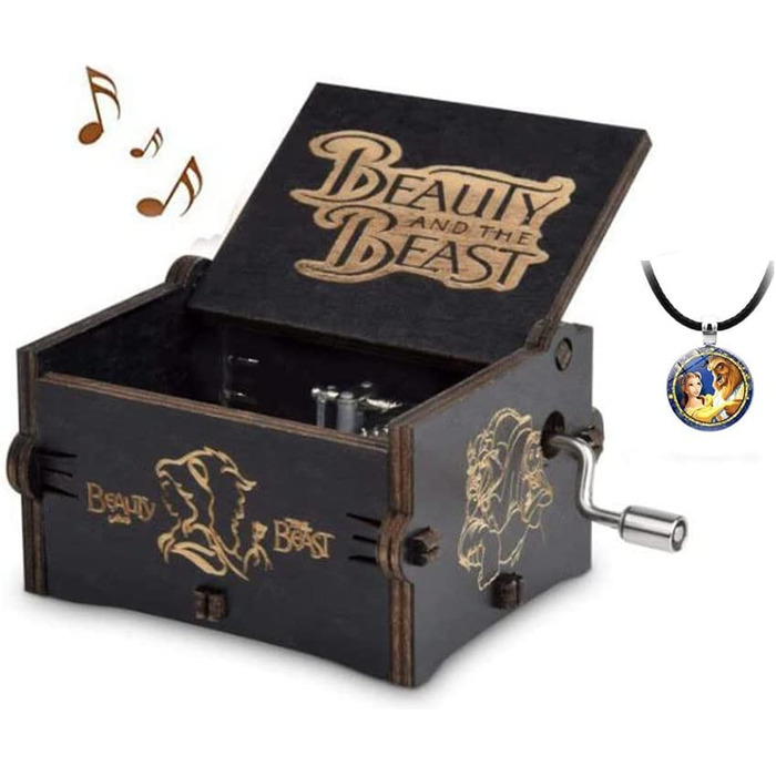 Дерев'яна музична скринька Красуня і чудовисько з намистом (подарунок на день народження)