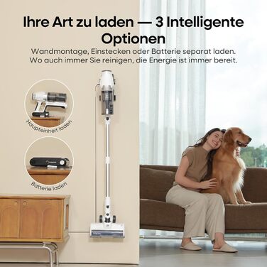 Акумуляторний пилосос ElecKeys 48000 Па, 580 Вт, 65 хв з LED дисплеєм, для підлоги, килимів та шерсті тварин, білий