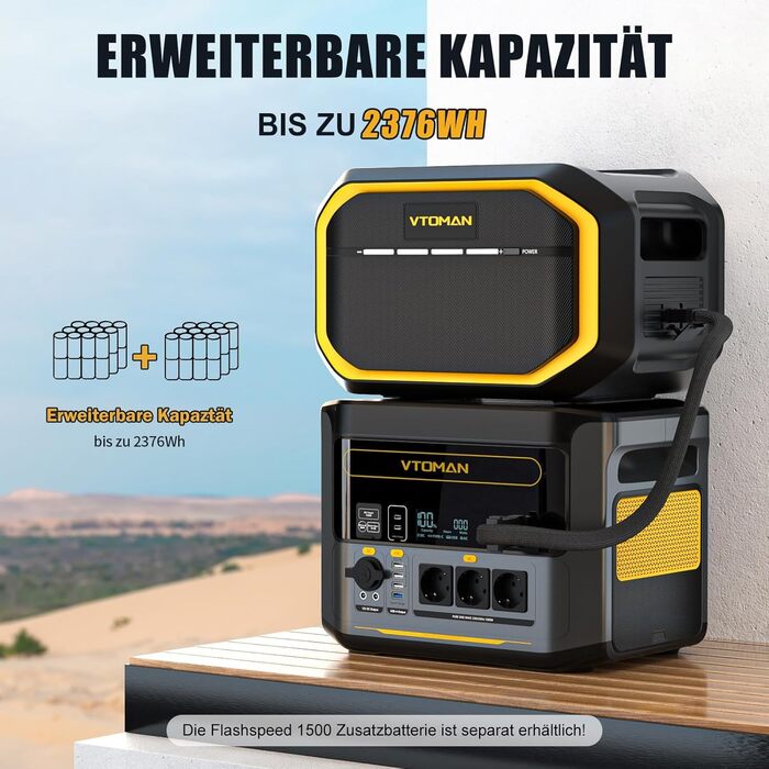 Портативна електростанція VTOMAN 1000W (2300W пік), 828Wh LiFePO4 з сонячною панеллю 110W, швидка зарядка 0-80% за 60 хв, розширювана до 2376Wh для надзвичайних ситуацій, кемпінгу, подорожей, автодому (FS1000-B)