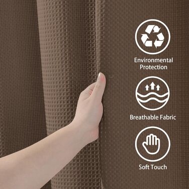 Шторка для душу з льону з металевими кільцями, сіра, 182 x 214 см - Текстильна шторка для ванни, вологостійка, важка