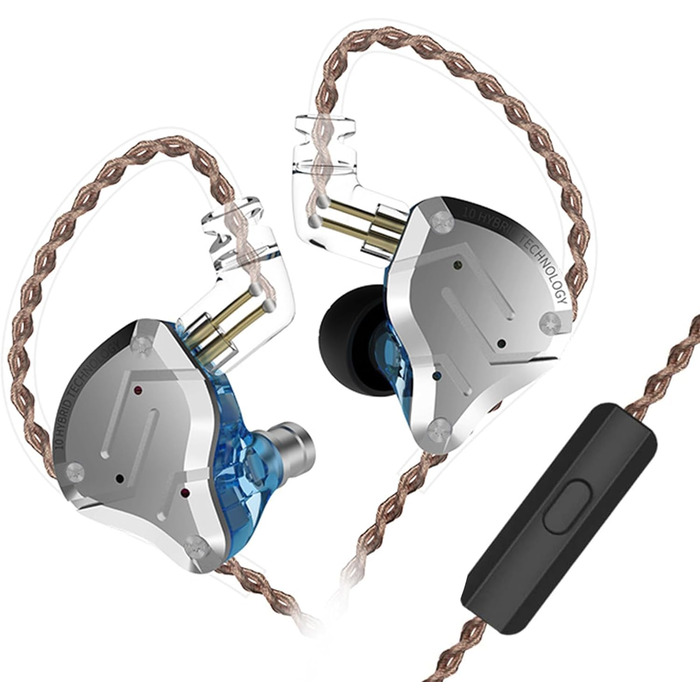 Гібридні навушники Yinyoo KZ ZS10 Pro IEM, 4BA 1DD, 2-контактний кабель, внутрішньоканальні, сині з мікрофоном