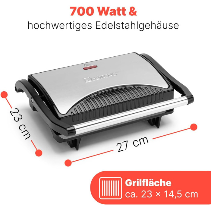 Контактний гриль Clatronic® MG 3519: безжирове приготування, 700W, антипригарне покриття, Panini Grill