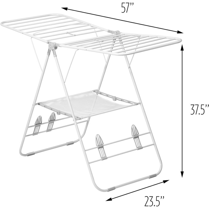 Важка сушильна стійка Honey-Can-Do, розбірна, Gullwing DRY-01610 Сушильна стійка для крил, металева, біла, 162,6x59,7x106,7 см Складна сушильна стійка Gullwing
