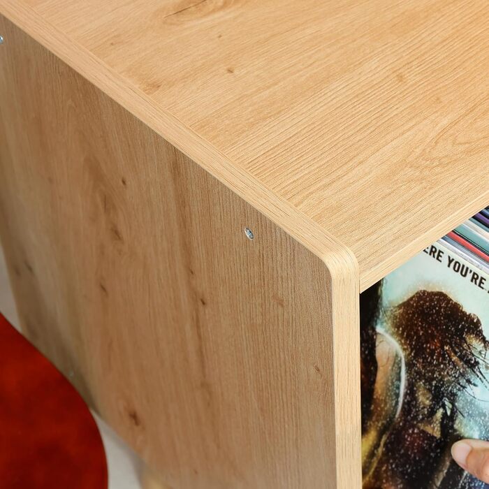 Підставка для програвача з місцем для зберігання вінілових платівок, до 136 кг, велика стільниця для альбомів, з тримачем, дерев'яна підставка для вінілу (Nature)