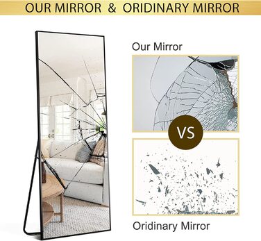 Нове дзеркало в повний зріст 163x54 см, підлогове дзеркало в повний зріст з підставкою для стояння або притулення до стіни, підлогове дзеркало для спальні, ванної, вітальні, арочне (золото) (150 х 40 см, чорне)