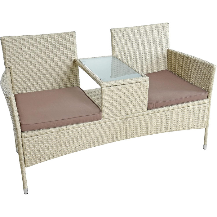 Садова банкетка ESTEXO з ротангу для 2 осіб, бежева: комплект садових меблів для балкона та саду