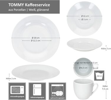 MamboCat Tommy - 18-Piece White Porcelain Coffee Set for 6 People | 6 Cups, Saucers & Plates | Stylish Coffeeware for Breakfast, Coffee, Hotel & Restaurant Use