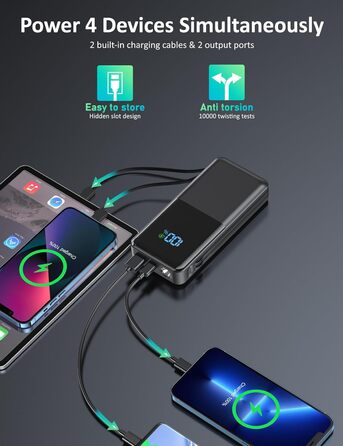 МАг з кабелем USB-C, ліхтарик, 22,5 Вт, PD 3.0 QC 4.0, LED-дисплей, смартфон/планшет., 20 000