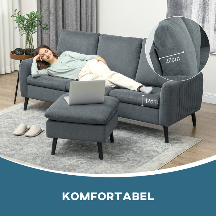 HOMCOM кутовий диван-ліжко з пуфом, 3 декоративних подушки, кутовий диван L-подібної форми для вітальні, спальні 196 x 140 x 88 см сірого кольору | Aosom