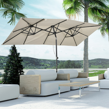 Outsunny Parasol, садова парасолька 150 x 295 см, подвійна парасолька з регульованим кутом нахилу, ринкова парасолька для патіо, поліестер, кремовий | Аосом