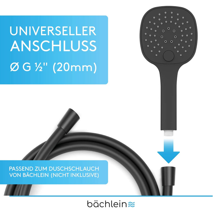 Універсальний душ Bchlein-Насадка для душу з 3 типами струменя, легко замінна зручною кнопкою-хромована кругла насадка для душу-Ручний душ стандартного розміру G 1/2 (Матовий Чорний Кут)