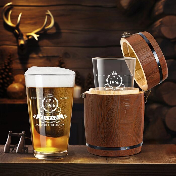 Пивний келих LIGHTEN LIFE 450 мл в дерев'яній подарунковій коробці, 1966 рік народження - ідеальний подарунок чоловікові/батькові на 60 років