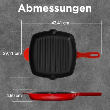 Сковорода-гриль NutriChef 30x43 см з чавуну з антипригарним покриттям, для стейків, з насадками для збору жиру, ідеальна для хрусткої обсмажки