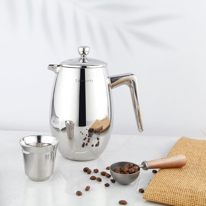French Press Easyworkz Nando: термо-кавоварка з нержавіючої сталі, 1000 мл, подвійні стінки