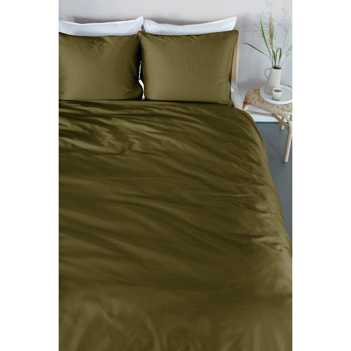 Комплект постільної білизни Conscious Color Olive Green розмір 155x220 см 80x80см Однотонна бавовна