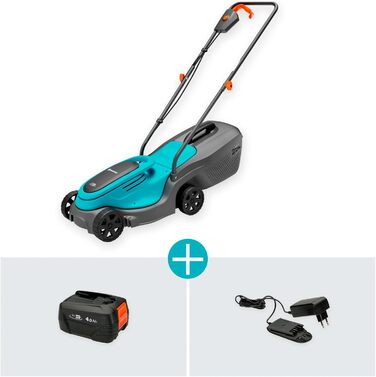 Акумуляторний газонокосарка Gardena PowerMax 37/36V P4A: комплект, до 350 м², ширина зрізу 37 см, об'єм травоспіральника 45 л, центральне регулювання висоти зрізу, двигун PowerPlus з Eco-режимом