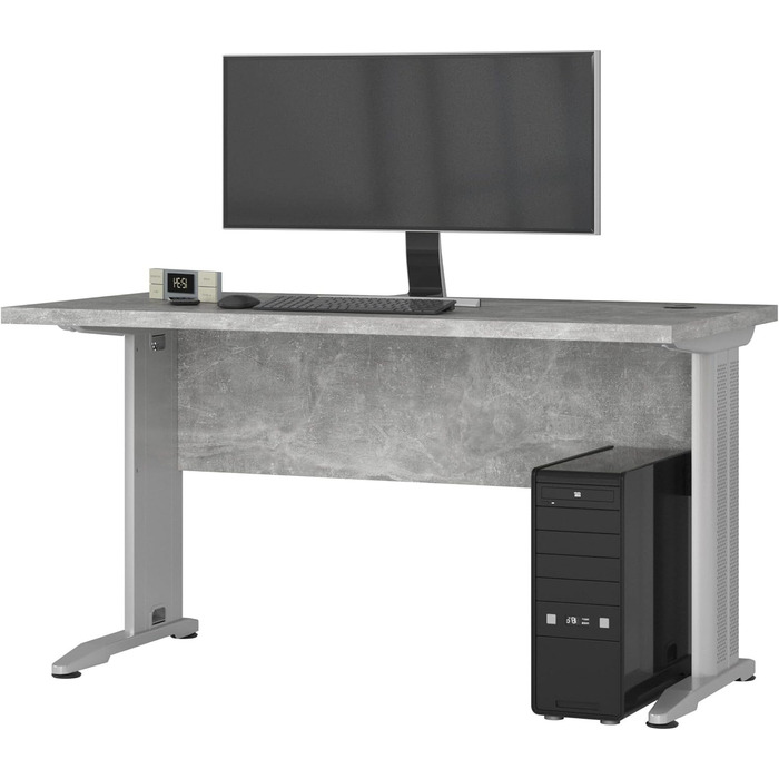 АКОРД Письмовий стіл Офісний стіл Комп'ютерний стіл з металевими ніжками Ширина 135 см Стіл для ноутбука для домашнього офісу Сучасний дизайн Край ABS Ламінована плита 32 см (Бетонний)