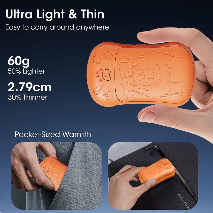 Електричні грілки для рук, 2 шт., 6000 мАг, акумулятор, багаторазові, зарядні, ідеальні для спорту на відкритому повітрі, полювання, гольфу, кемпінгу, теплий подарунок для жінок, чоловіків, дітей (Помаранчевий)