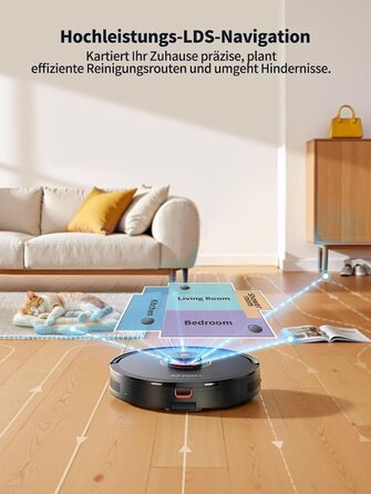 Робот-пилосос Airzeen Q10 Pro S з вологою, LiDAR-навігація, 5000Pa, для тварин, чорний