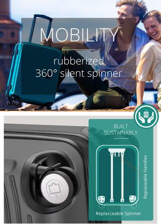 Чемоданний набір Hauptstadtkoffer Mitte - 3 шт. + електронний багажний брелок - дорожні валізи 55/68/77 см + брелок для чемодана з QR-кодом, 4 подвійні колеса, жорсткий корпус ABS, XL розширення об'єму, TSA, (Чорний, 55 см)