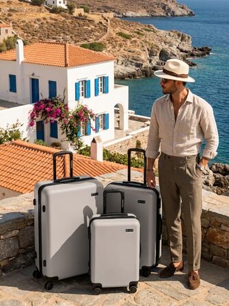 Набір валіз Smartbox Hartschalen 3-в-1 для жінок та чоловіків | Легкі та міцні валізи з ABS-пластику | 4 колеса та кодовий замок | Серія 05, колір Greige