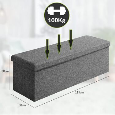 Лавка складна Casaria з місцем для зберігання 115x40x40см темно-сіра, з м'якою оббивкою, 130л, сучасна