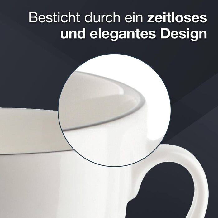 Сервіз для кави на 6 осіб, 18 предметів, білий з чорним обідком. Включає: 6 тарілок для десерту, 6 чашок, 6 підставок.