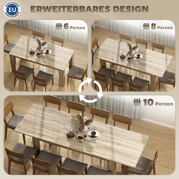 Розсувний обідній стіл, що розширюється з 180 до 260 см, на 6-10 осіб, з дерева.