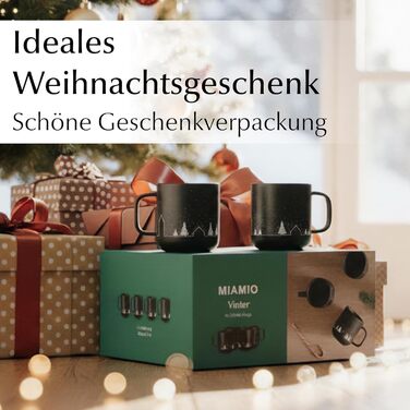 Набір чашок Miamio на Новий Рік, 4 шт, 500 мл (чорні) / Кавові чашки для святкування, мінімалістичний зимовий дизайн, подарунок на Новий Рік, безпечні для миття в посудомийній машині та використання в мікрохвильовій печі – Зимова колекція