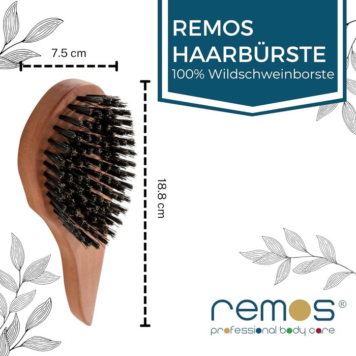 Щітка для волосся REMOS з кабанячої щетини, грушеве дерево, правостороння