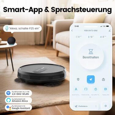 Робот-пилосос AIRROBO P25: потужність 2800Pa, для тварин, керування через додаток, 120 хвилин роботи, з пультом, чорний