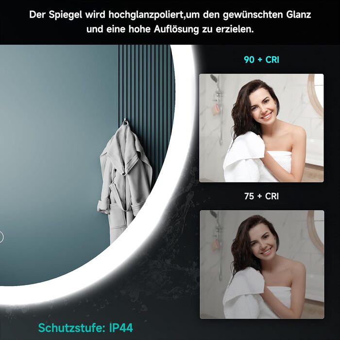 Дзеркало для ванної кімнати SONNI LED з підсвічуванням 80x60 см, прямокутне, біле