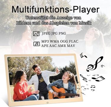 Цифровий фоторамка TSITSC 8.7 дюйма, IPS-екран 1024*768, календар, музика, фото/відео програвач, підтримка USB/SD, з пультом дистанційного керування (Чорний) (12 дюймів Золотий)