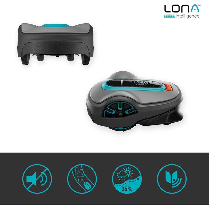 Робот-газонокосачка Gardena Smart Sileno Life 1000: інноваційна технологія LONA KI, SensorControl, для схилів до 35%, з smart Gateway, UK-версія (19702-68), чорний/бірюзовий/сірий