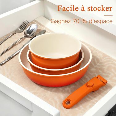 Набір каструль та сковорідок GiPP 11 предметів з знімними ручками, антипригарне покриття, кераміка, для всіх типів плит, духовка, оранжевий градієнт