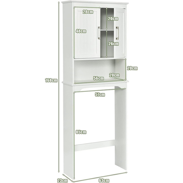 Шафа для ванної кімнати COSTWAY Висока шафа, регульована полиця, подвійні двері, надбудова туалетна шафа, білий