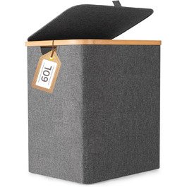 Кошик для білизни Rieeyrslza з кришкою, 158 л, бамбук, 2 знімні мішки для білизни, Oxford, складний, сортувальник, для ковдр та одягу (сірий)