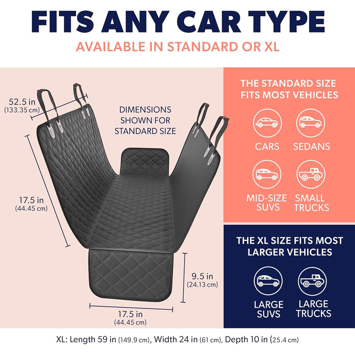 Килимок для захисту заднього сидіння та багажника автомобіля Active Pets - водонепроникний, чорний
