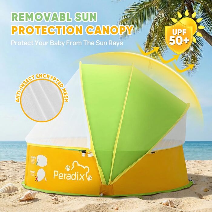 Дитячий басейн-намет Peradix 4-в-1 з UV захистом, басейн для кульок, москітна сітка, портативний, літній, жовто-зелений
