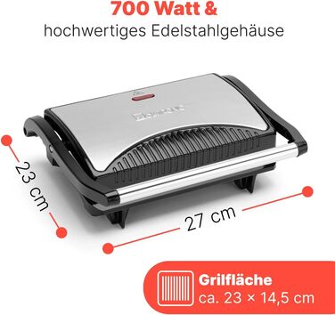 Контактний гриль Clatronic® MG 3519: безжирове приготування, 700W, антипригарне покриття, Panini Grill