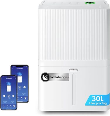 Електричний осушувач повітря VonHaus 12L/24h - для підвалу та приміщень до 125 м³, з таймером та гофрованим шлангом - захист від вологи та плісняви