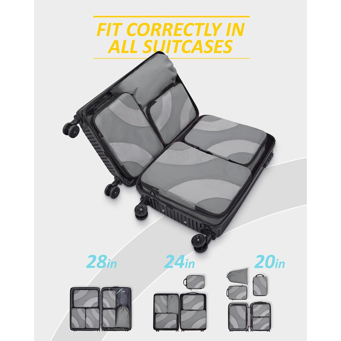 Набір компресійних органайзерів для подорожей BAGSMART Packing Cubes, набір для пакування речей у валізу та ручну поклажу, 6 предметів, сірий