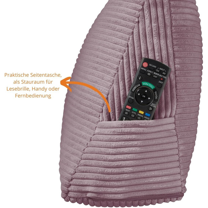 Подушка для спини в ліжко та на диван sleepling з вельвету, велика клиновидна подушка для читання та підтримки попереку з бічним кишенею, знімний чохол, 70x40x20 см, колір старе роже