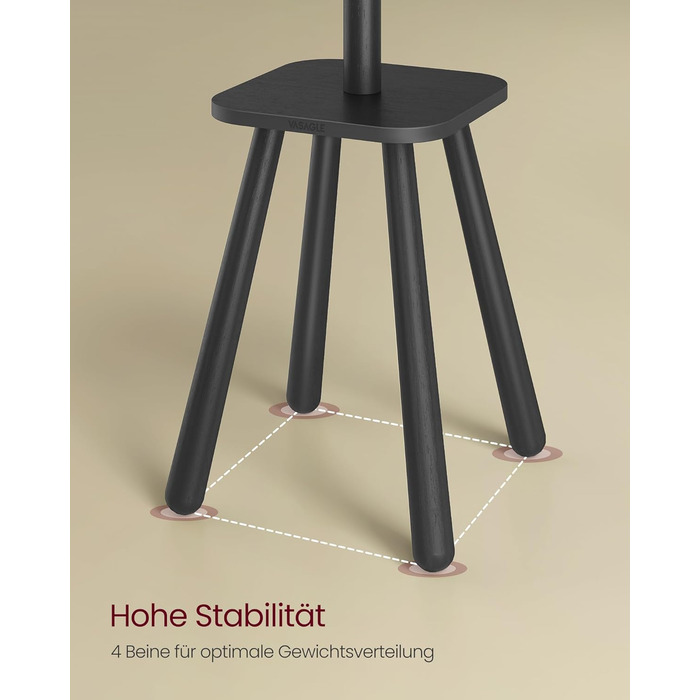 Стійка для одягу VASAGLE з 8 гачками та полицею, 170,5 см, чорний колір, RCR033B01